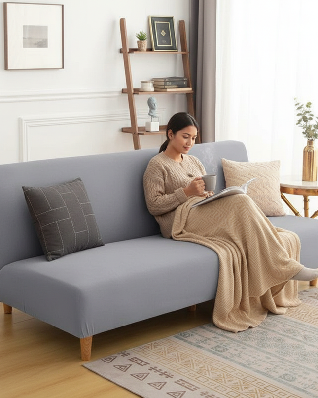 Housse de clic clac grise sans accoudoirs – Protection canapé convertible – Photo Variation 6