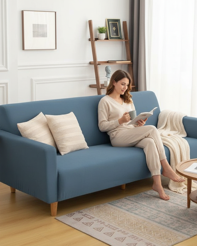 Housse de clic clac bleu canard extensible – Protection canapé convertible – Photo Variation 6