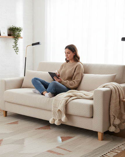 Housse de clic clac crème jacquard – Protection canapé convertible – Photo Variation 6