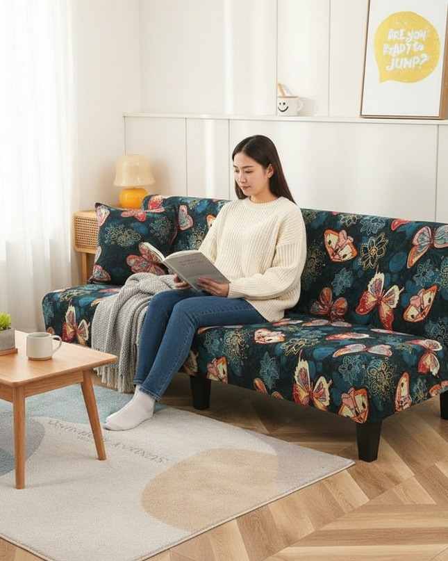 Housse de clic clac imprimée papillons colorés. – Protection canapé convertible – Photo Variation 6