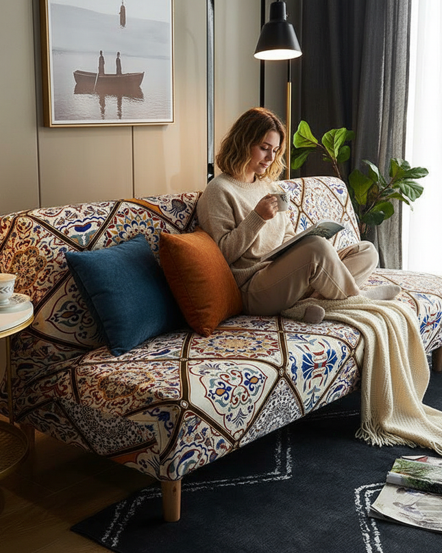 Housse de clic clac azulejos bohème – Protection canapé convertible – Photo Variation 6