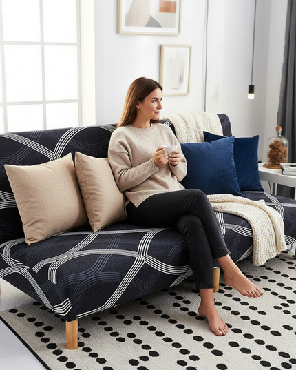 Housse de clic clac noire géométrique – Protection canapé convertible – Photo Variation 6