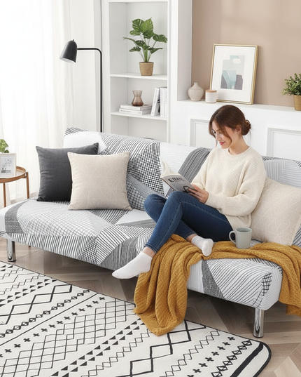 Housse de clic clac géométrique noir blanc – Protection canapé convertible – Photo Variation 6