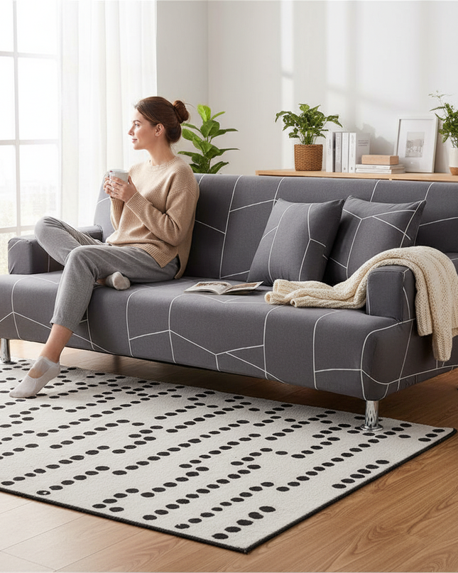 Housse de clic clac spandex anthracite géométrique – Protection canapé convertible – Photo Variation 6