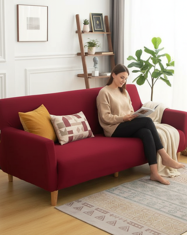 Housse de clic clac bordeaux sans accoudoirs – Protection canapé convertible – Photo Variation 6