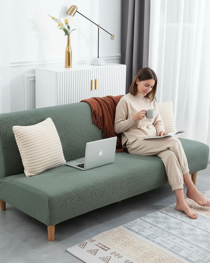 Housse de clic clac vert sauge jacquard – Protection canapé convertible – Photo Variation 6