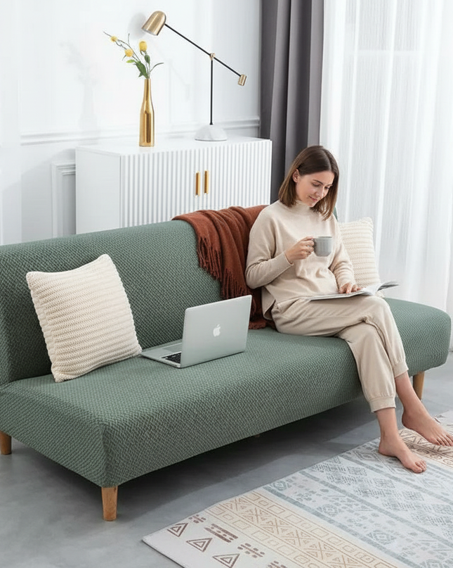 Housse de clic clac vert sauge jacquard – Protection canapé convertible – Photo Variation 6