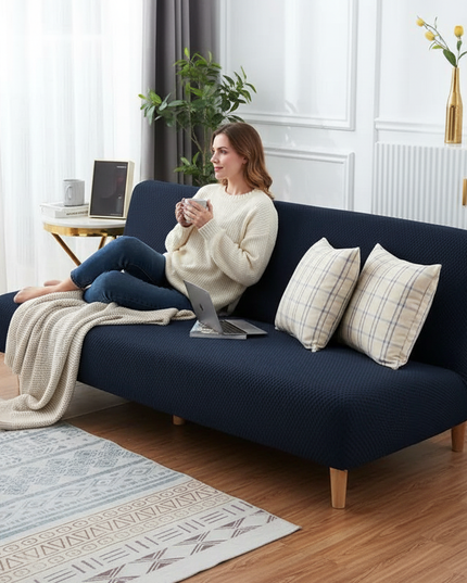 Housse de clic clac jacquard bleu marine – Protection canapé convertible – Photo Variation 6