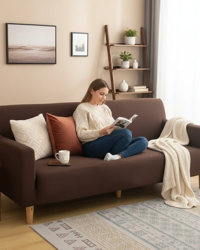 Housse de clic clac sans accoudoirs chocolat – Protection canapé convertible – Photo Variation 6
