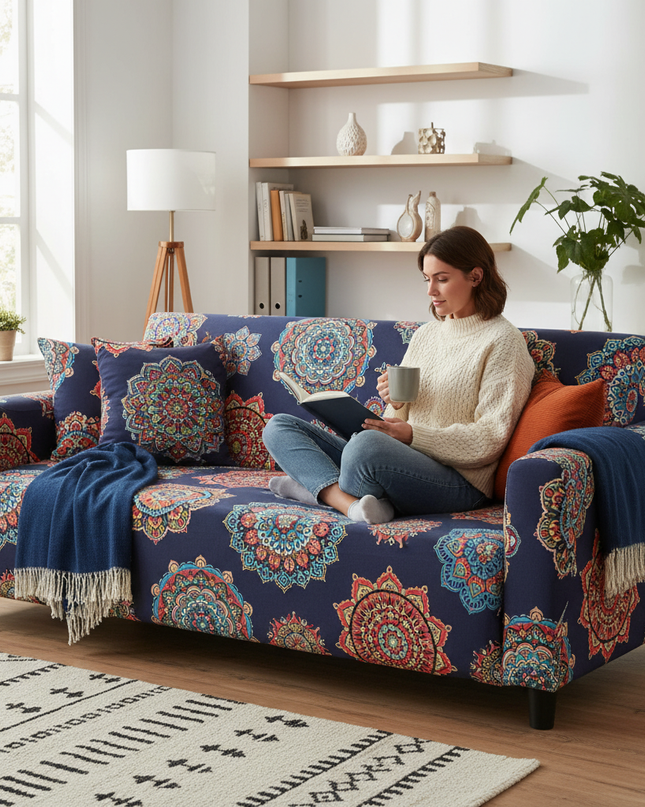 Housse de clic clac motifs mandalas colorés – Protection canapé convertible – Photo Variation 6