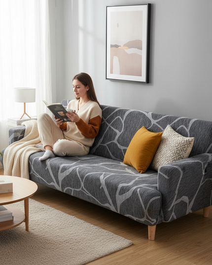 Housse de clic clac gris lignes modernes – Protection canapé convertible – Photo Variation 6