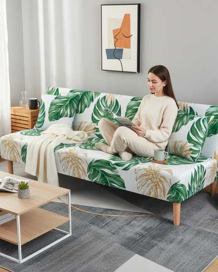 Housse de clic clac tropicale verte or – Protection canapé convertible – Photo Variation 6