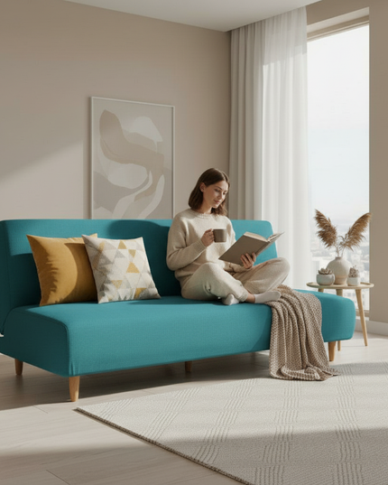 housse clic clac turquoise – Protection canapé convertible – Photo Variation 6