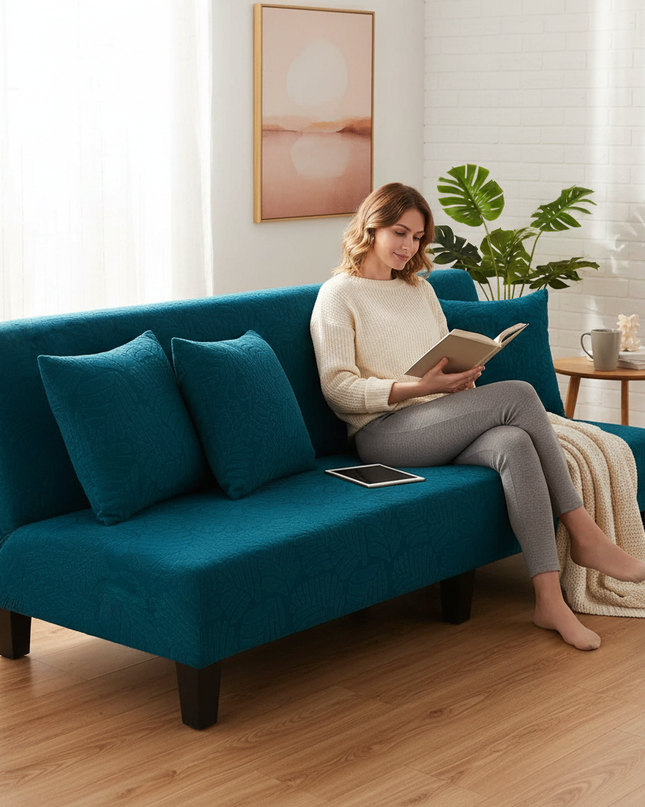 Housse de clic clac jacquard bleu canard – Protection canapé convertible – Photo Variation 6