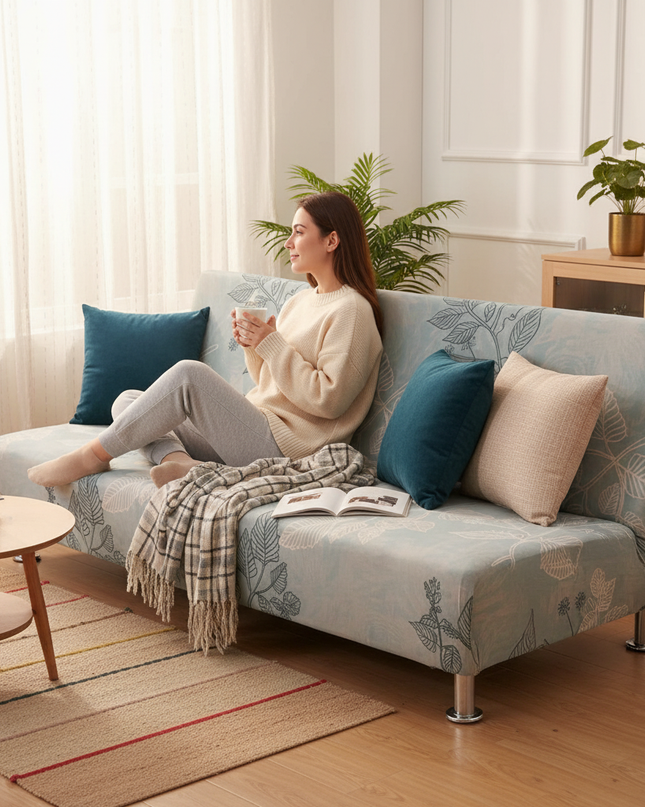 Housse de clic clac aqua feuillage – Protection canapé convertible – Photo Variation 6