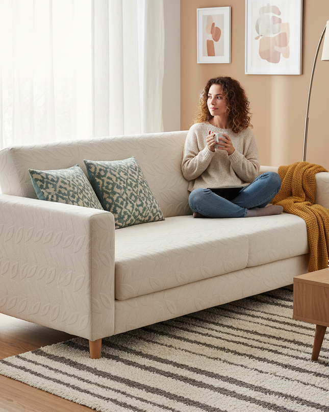 Housse de clic clac Écru Jacquard Stretch – Protection canapé convertible – Photo Variation 6
