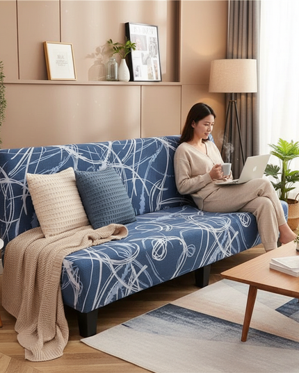 Housse de clic clac Bleue Imprimée Stretch – Protection canapé convertible – Photo Variation 6