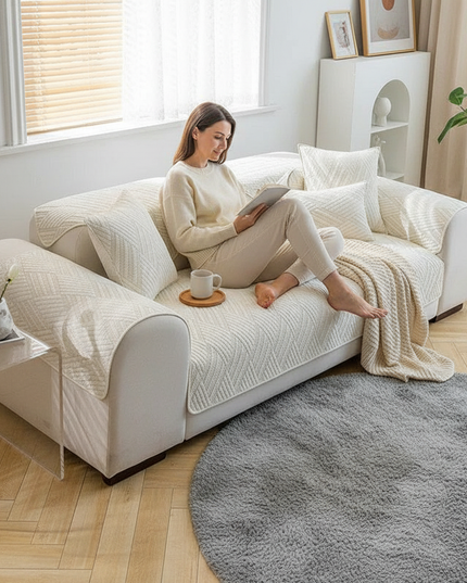 Housse de clic clac matelassée écru antidérapante – Protection canapé convertible – Photo Variation 6