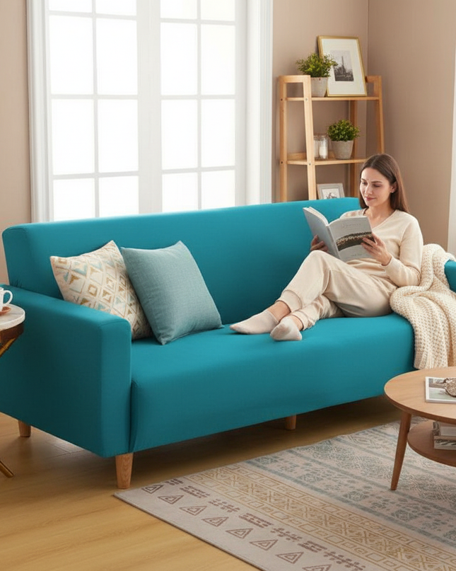 Housse de clic clac extensible bleu canard – Protection canapé convertible – Photo Variation 6
