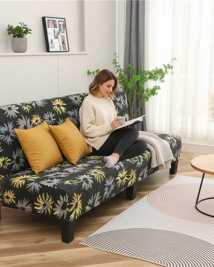 Housse de clic clac fleurs jaunes grises – Protection canapé convertible – Photo Variation 6
