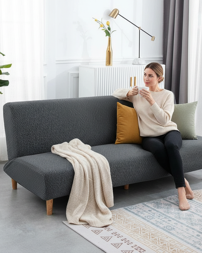 Housse de clic clac jacquard anthracite – Protection canapé convertible – Photo Variation 6