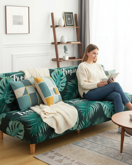 Housse de clic clac imprimé tropical vert – Protection canapé convertible – Photo Variation 6