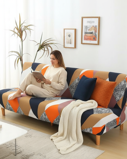 Housse de clic clac motifs géométriques multicolores – Protection canapé convertible – Photo Variation 6