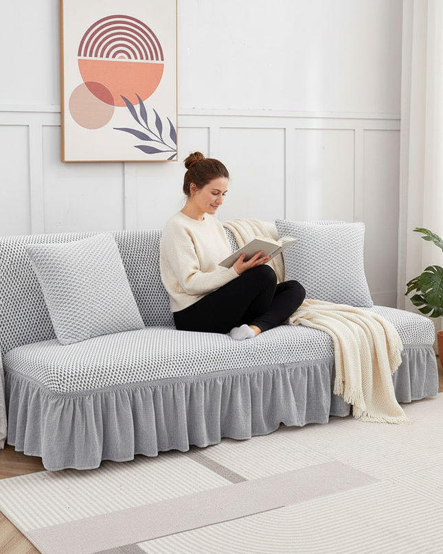 Housse de clic clac grise pointillée jupe – Protection canapé convertible – Photo Variation 6