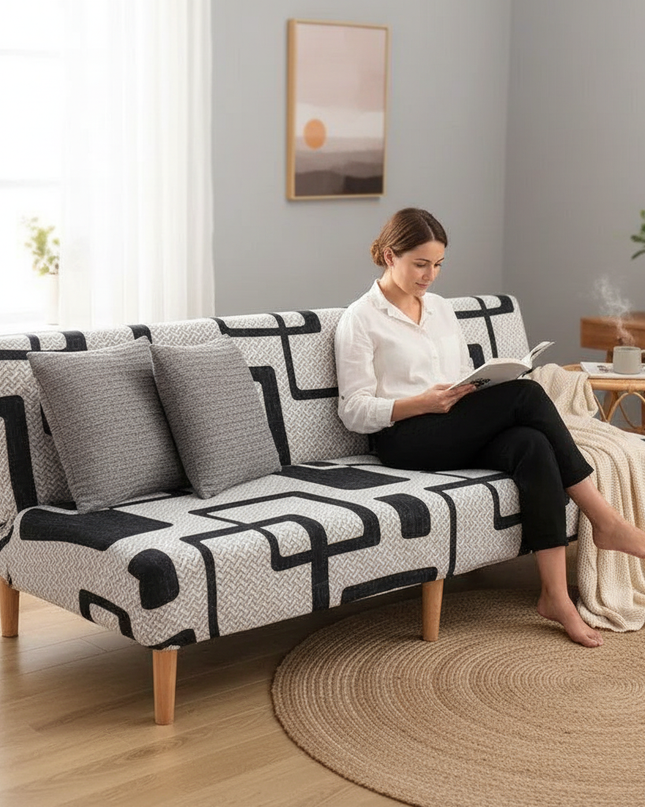Housse de clic clac géométrique noir clair – Protection canapé convertible – Photo Variation 6