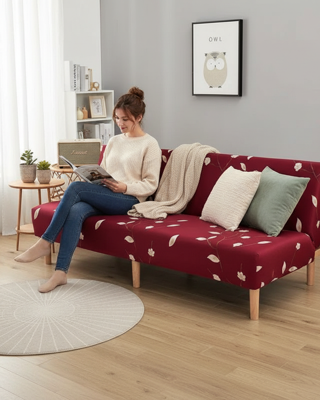 Housse de clic clac Bordeaux floral – Protection canapé convertible – Photo Variation 6