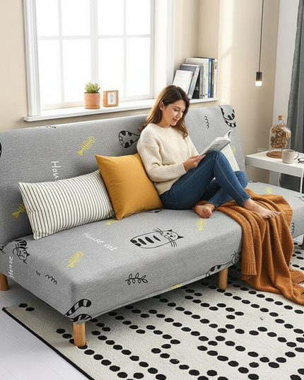 Housse de clic clac Gris Chats Poissons – Protection canapé convertible – Photo Variation 6