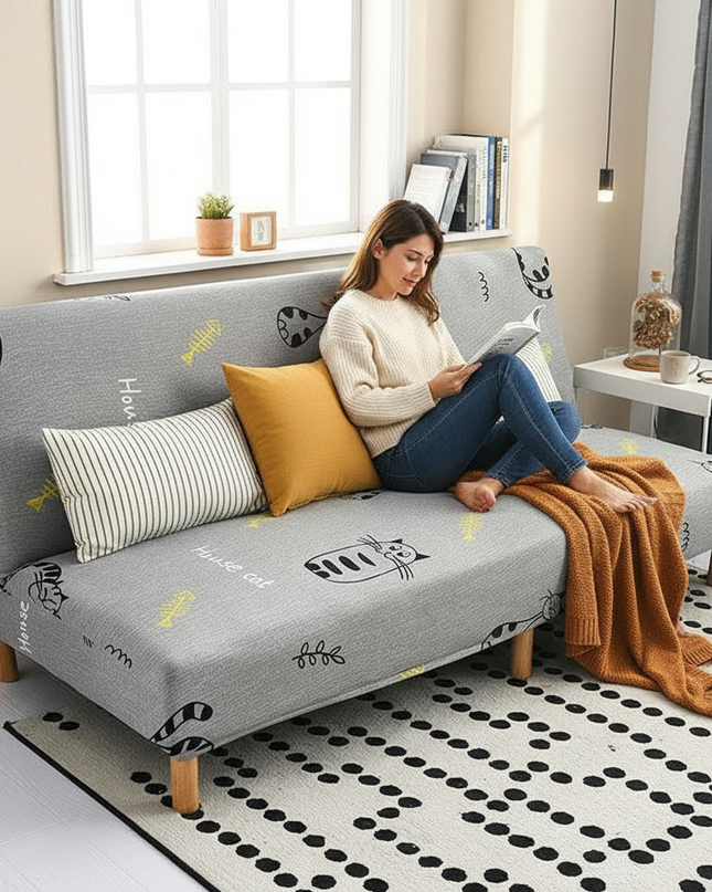 Housse de clic clac Gris Chats Poissons – Protection canapé convertible – Photo Variation 6