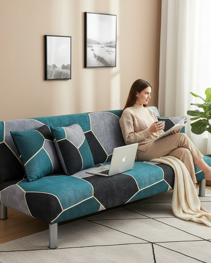 Housse de clic clac Géométrique Bleu Canard Gris – Protection canapé convertible – Photo Variation 6