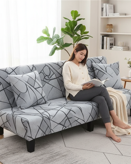 Housse de clic clac spandex imprimée grise – Protection canapé convertible – Photo Variation 6