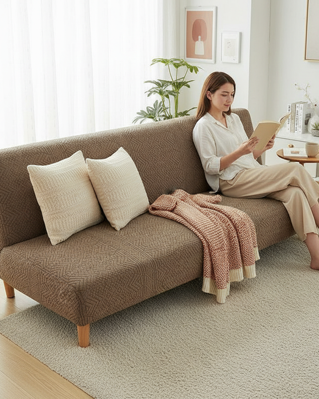 housse clic clac taupe clair – Protection canapé convertible – Photo Variation 6