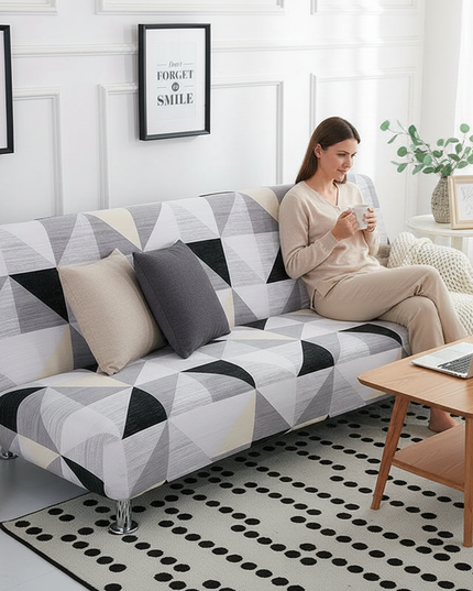 Housse de clic clac géométrique contrasté – Protection canapé convertible – Photo Variation 6