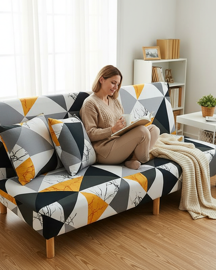 Housse de clic clac Géométrique Jaune Marbre – Protection canapé convertible – Photo Variation 6