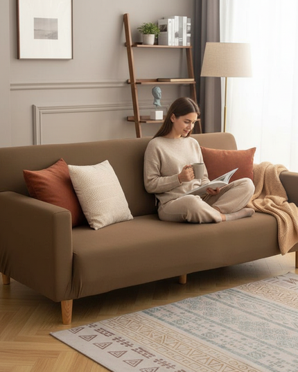Housse de clic clac unie marron stretch – Protection canapé convertible – Photo Variation 6