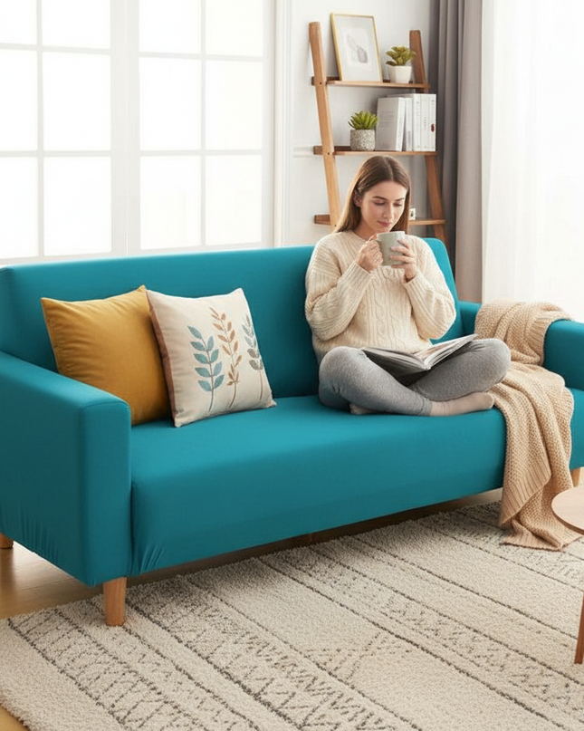 Housse de clic clac sans accoudoirs turquoise – Protection canapé convertible – Photo Variation 6