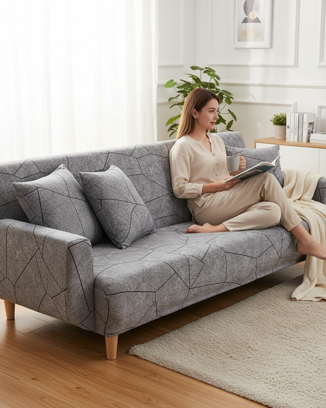 Housse de clic clac grise géométrique – Protection canapé convertible – Photo Variation 6