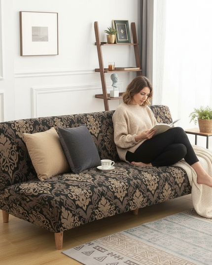 Housse de clic clac damassé noir doré – Protection canapé convertible – Photo Variation 6