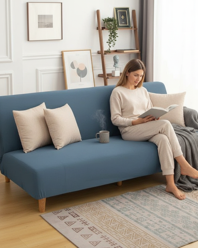 Housse de clic clac gris bleu extensible – Protection canapé convertible – Photo Variation 6