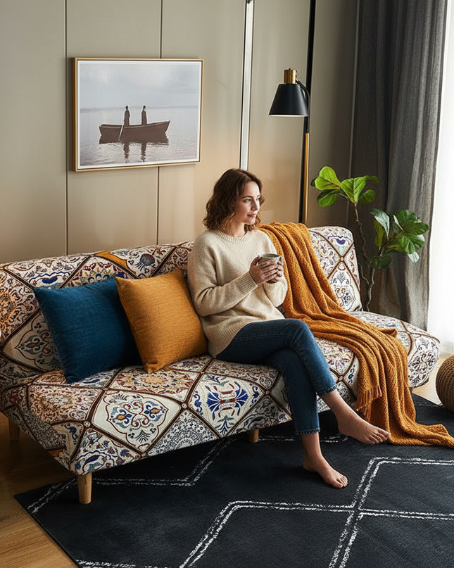 Housse de clic clac Mosaïque Multicolore Bohème – Protection canapé convertible – Photo Variation 6