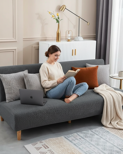 Housse de clic clac anthracite jacquard extensible – Protection canapé convertible – Photo Variation 6