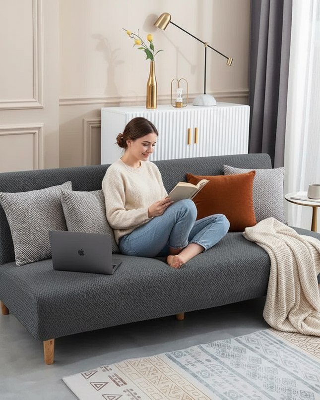 Housse de clic clac anthracite jacquard extensible – Protection canapé convertible – Photo Variation 6