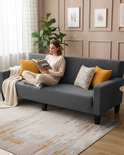 Housse de clic clac anthracite motifs feuilles – Protection canapé convertible – Photo Variation 6