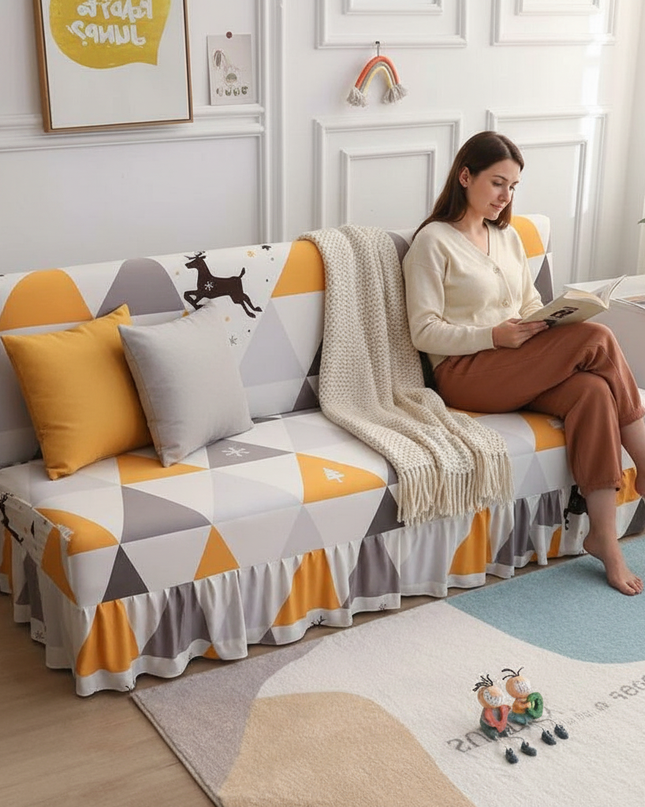 Housse de clic clac Triangles Cerf Jaune – Protection canapé convertible – Photo Variation 6