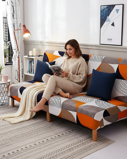 Housse de clic clac géométrique multicolore design – Protection canapé convertible – Photo Variation 6