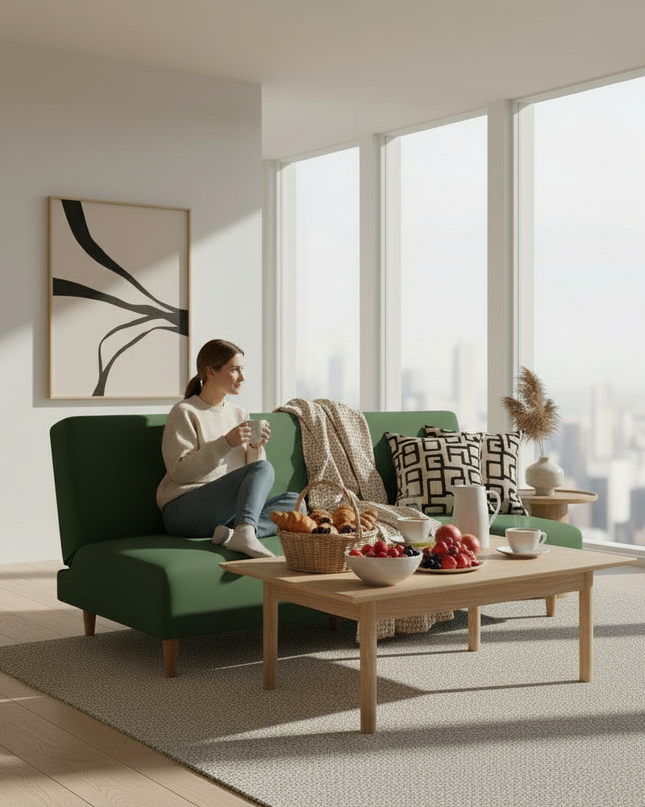 Housse de clic clac vert foncé extensible. – Protection canapé convertible – Photo Variation 6