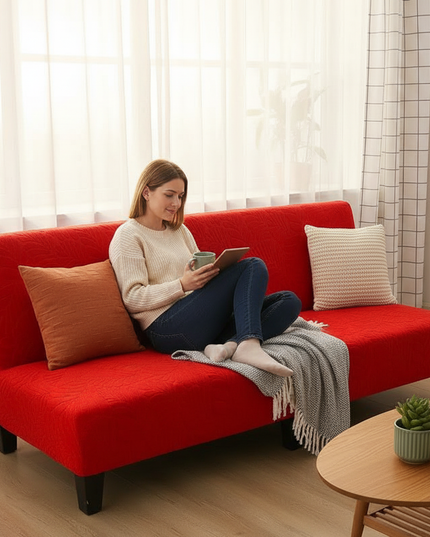 Housse de clic clac rouge motif floral – Protection canapé convertible – Photo Variation 6